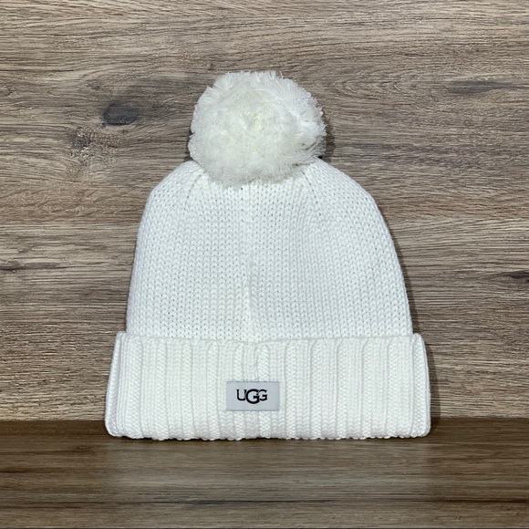 UGG Accessories - UGG Rib-Knit Pom-Pom Ivory Beanie